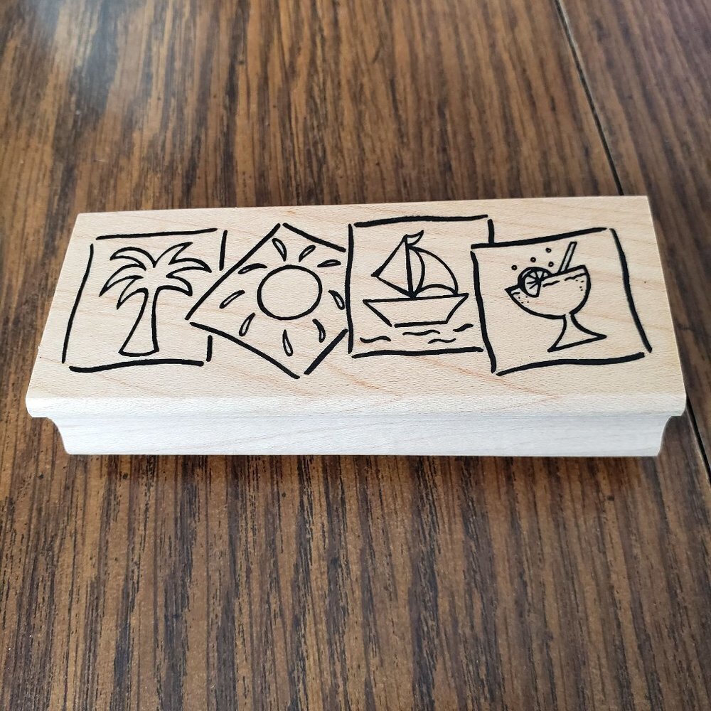 Great Impressions Tropical Summer Themed 4 X 2 Inch Rubber Stamp